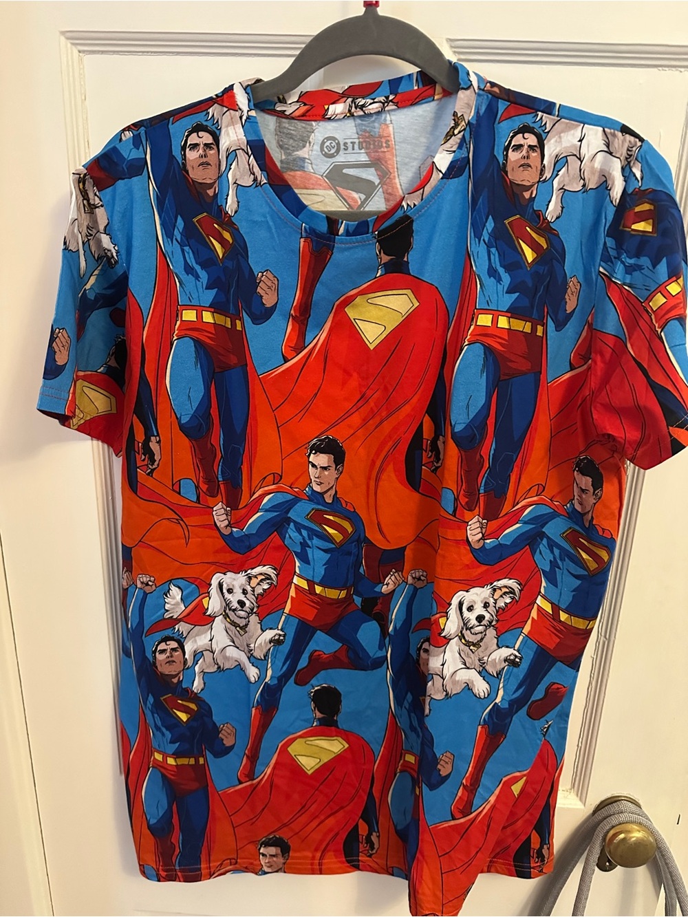 Superman Graphic Blue & Red Men's Crew Neck Shirt. Multiple sizes.